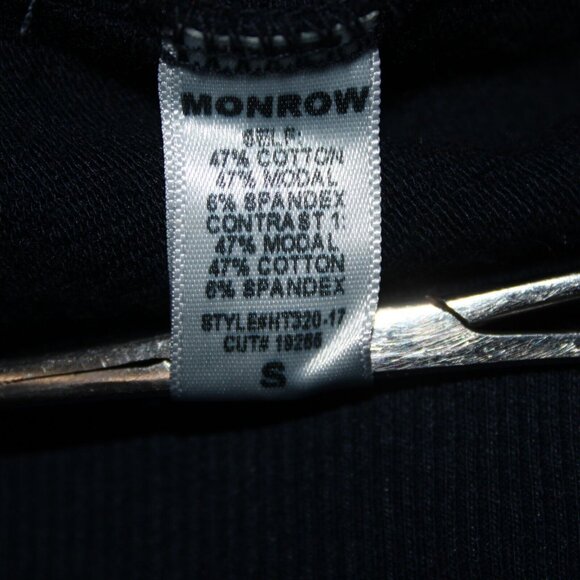 Monrow Sz S Navy White Stripe Embossed Stars Sleeve Cotton Blend Hooded Sweater - Picture 12 of 16